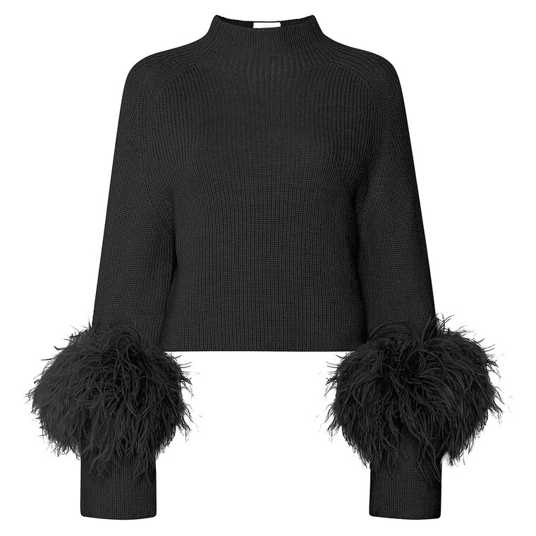 Merino Wool Mock Neck Sweater With Feathers image number null