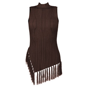 Doja Sleeveless Knit Mock Neck Top With Tassels