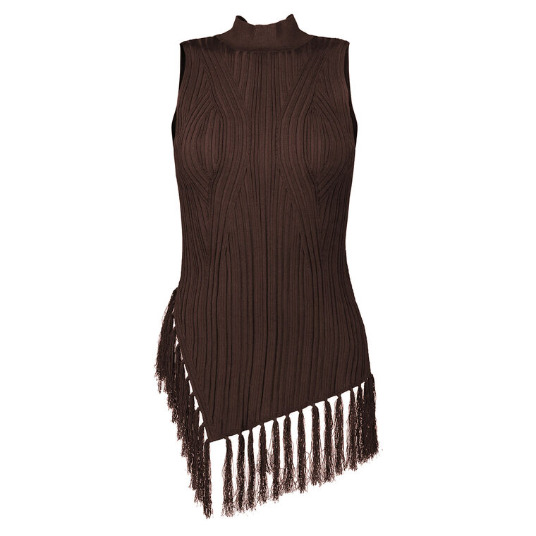 Doja Sleeveless Knit Mock Neck Top With Tassels image number null