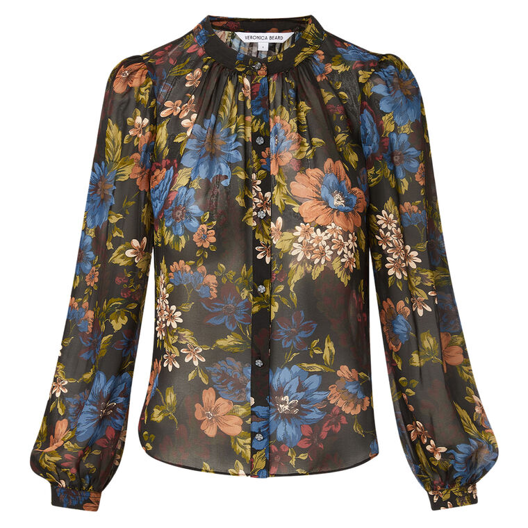 Ashlynn Blouson-Sleeve Silk Blouse image number null