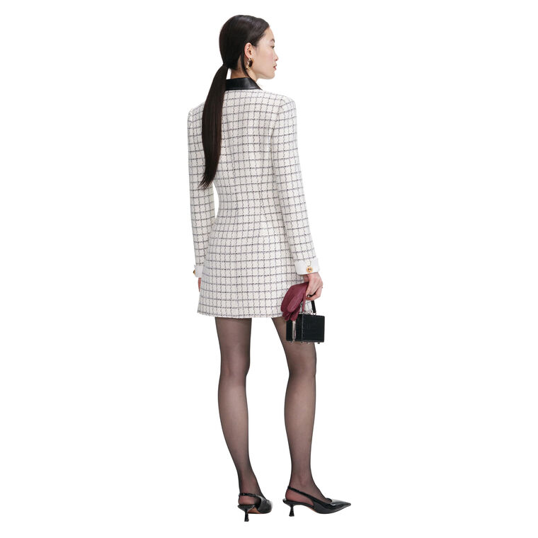 Check Boucle Long Sleeve Mini Dress image number null