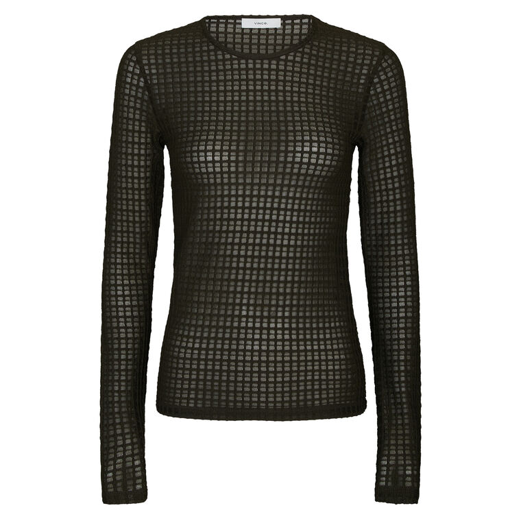 Shadow Grid Long Sleeve Crew Neck Knit Top image number null