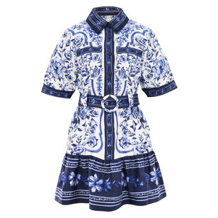 Short Sleeve Belted Mini Dress
