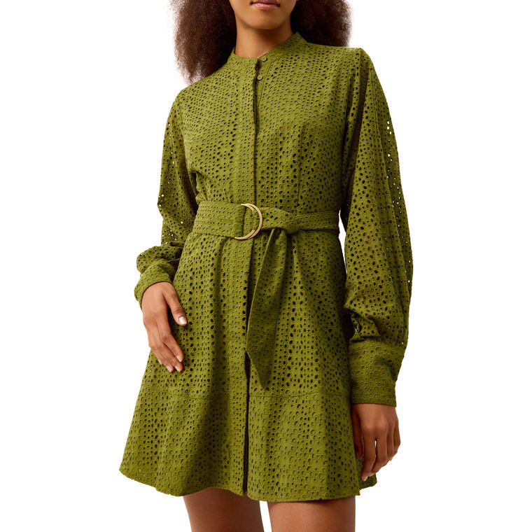 Hughes Long Sleeve Belted Eyelet Mini Dress image number null