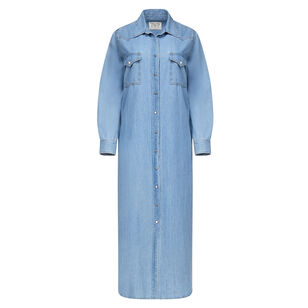 Long Sleeve Cowboy Denim Maxi Dress