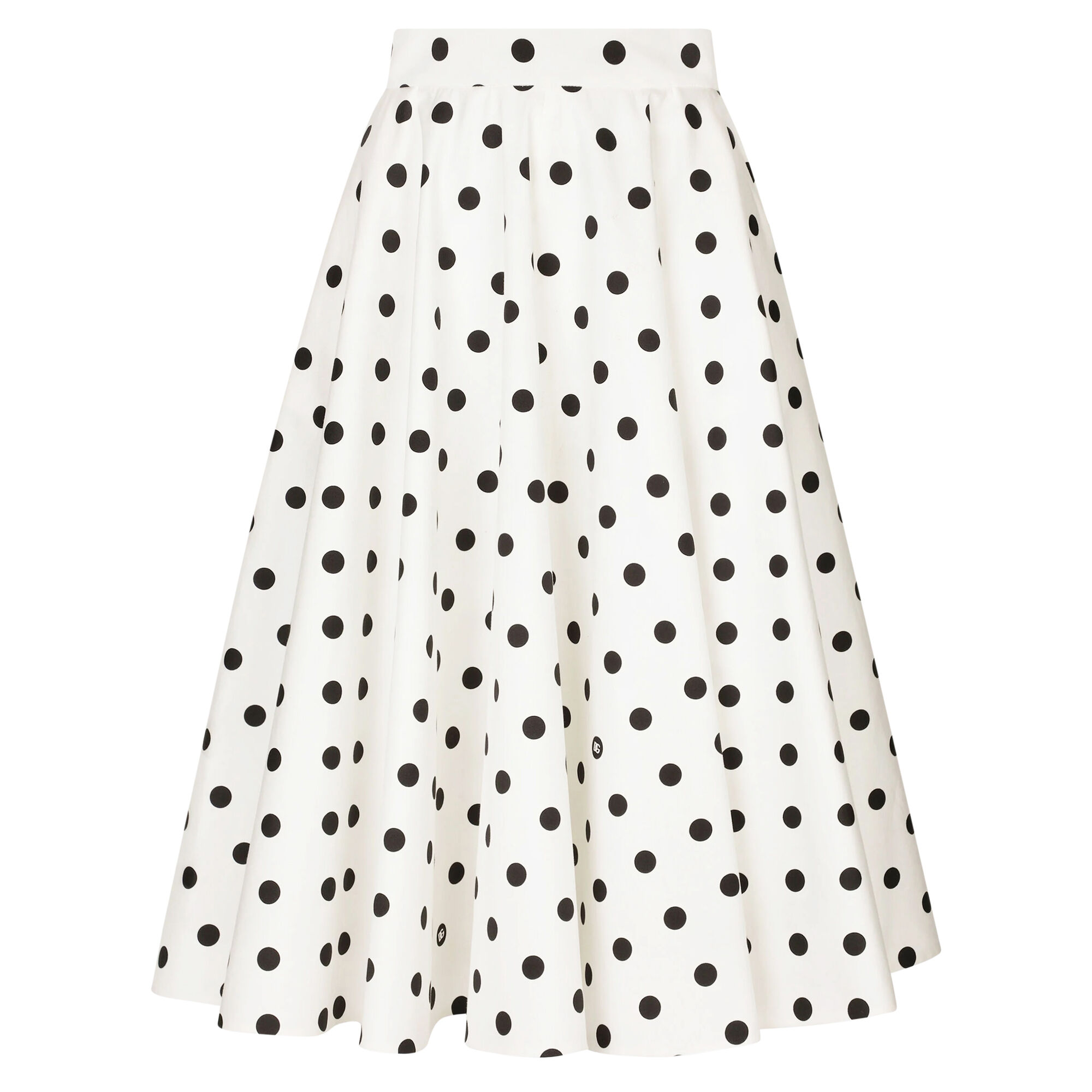 Dolce & Gabbana BLACK POLKA DOT PATTERN SKIRT フレアスカート Dolce & Gabbana Black Polka Dotted Stretch Silk Ruffled