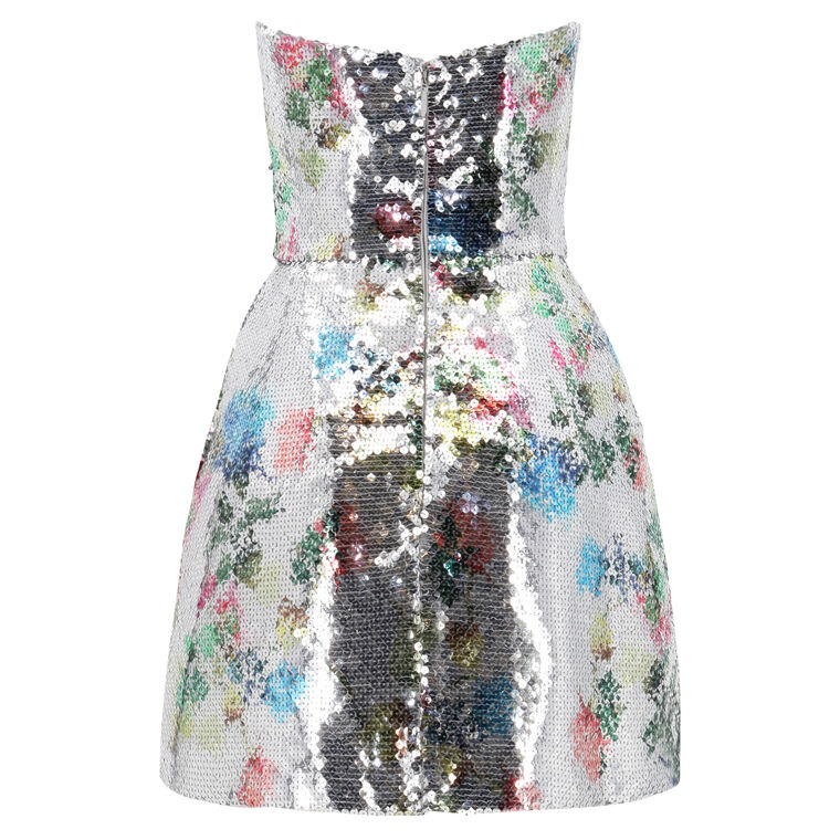 Structured Strapless Floral Sequin Mini Cocktail Dress image number null