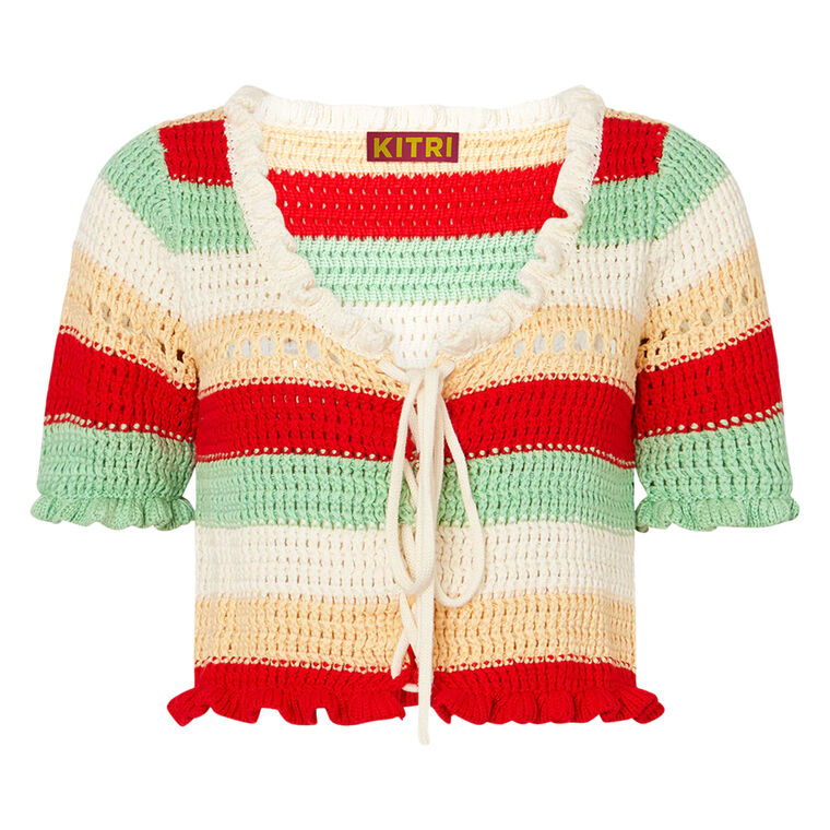 Ally Mixed Stripe Crochet Knit Top image number null