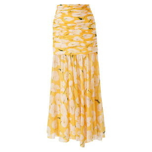 Floral-Print Gathered Chiffon Midi Skirt