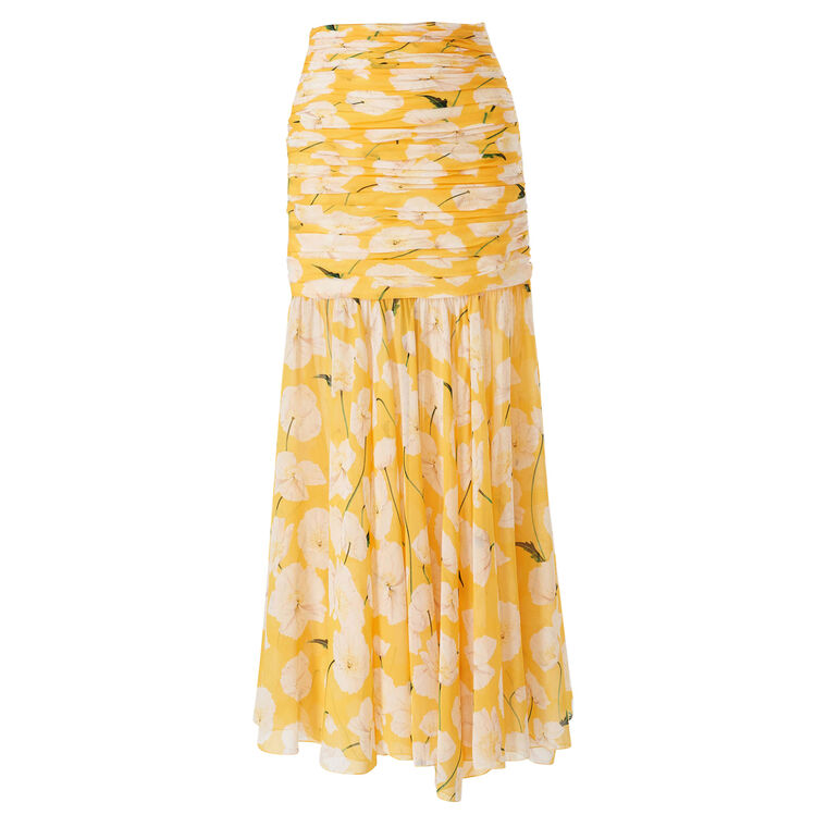 Floral-Print Gathered Chiffon Midi Skirt image number null