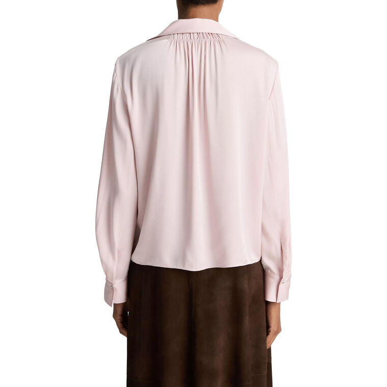 Smocked Long Sleeve Silk-Blend Blouse image number null