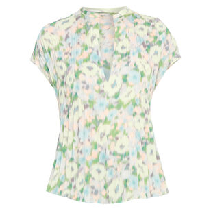 Painted Garden Pleated Cap-Sleeve Top