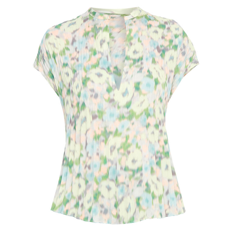 Painted Garden Pleated Cap-Sleeve Top image number null