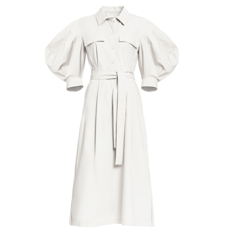 Belted Pleated Cotton Midi Dress image number null