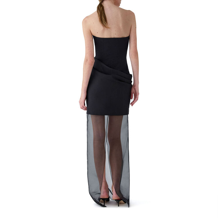 Strapless Draped Gown With Sheer Organza Skirt image number null