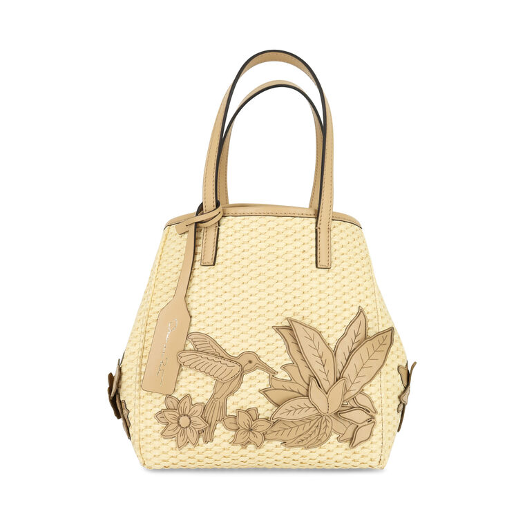 Small Floral Applique Raffia Tote Bag image number null