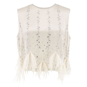 Embellished Feather Hem Cropped Tank