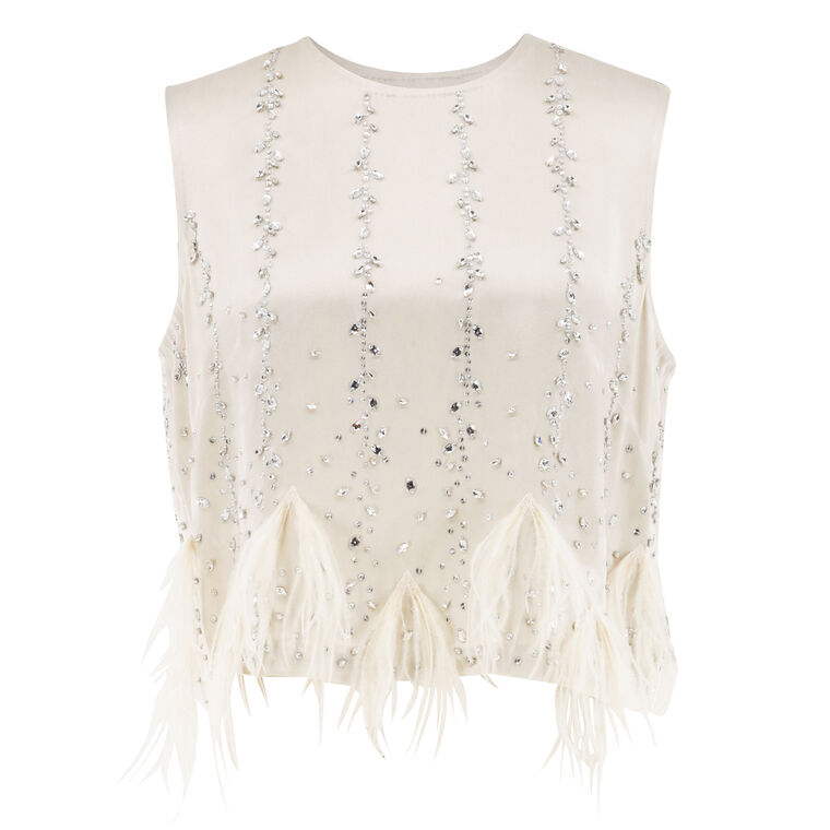 Embellished Feather Hem Cropped Tank image number null
