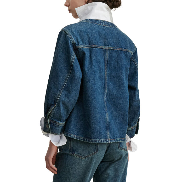Cai 3/4 Sleeve Half Button-Up Denim Top image number null