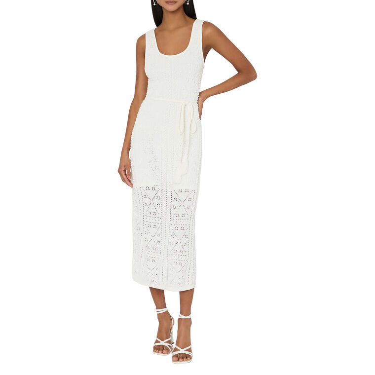 Bubble Pointelle Knit Sleeveless Midi Dress image number null