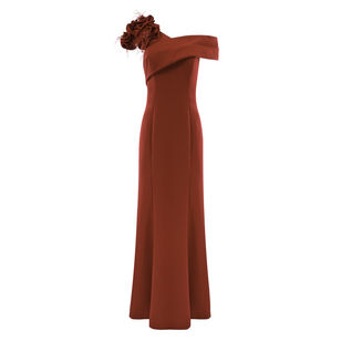 Crepe Asymmetrical Flower Feather Gown