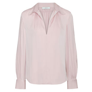 Smocked Long Sleeve Silk-Blend Blouse
