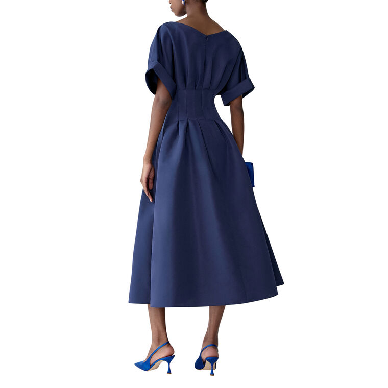 Short Sleeve V-Neck Gathered Waist Midi Dress image number null