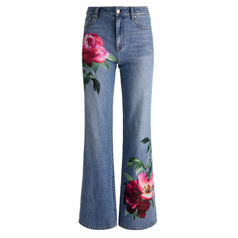 Chic Floral Print Wide-Leg Full Length Jean image number null