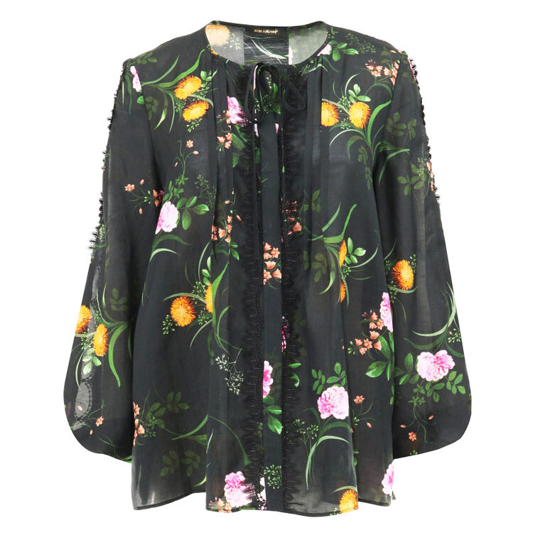 Ren Floral Lace-Trim Long Sleeve Blouse image number null