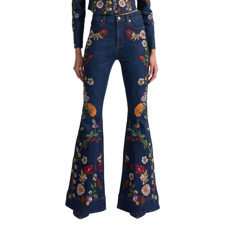 Beautiful High Rise Embroidered Bell Bottom Jeans image number null
