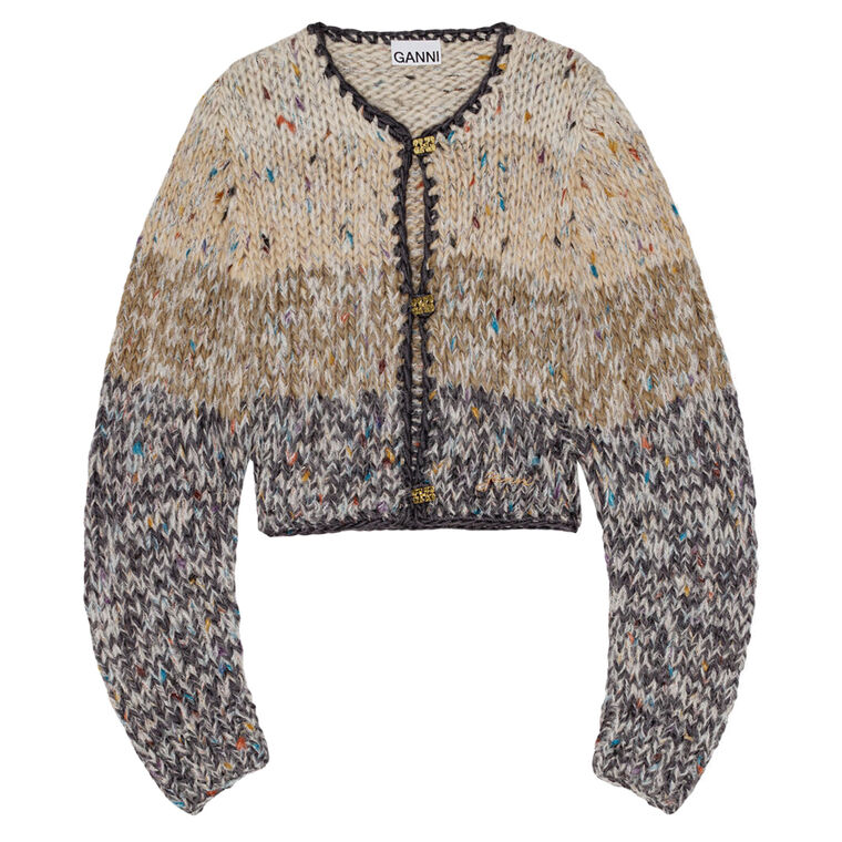 Striped Chunky Marled Crop Cardigan image number null
