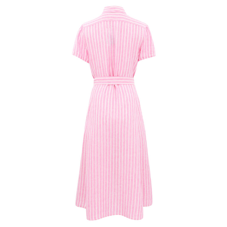 Striped Linen Self-Tie Shirtdress image number null