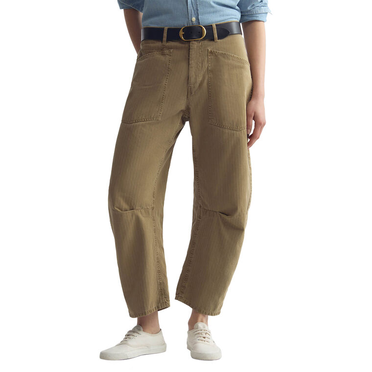 Shon Wide-Leg Herringbone Mid-Rise Barrel Leg Pant image number null