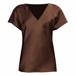 Cap Sleeve Satin V-Neck Blouse