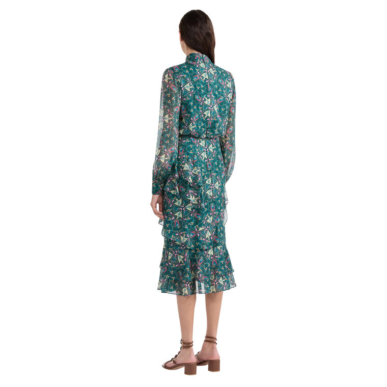 Isa Ruffle Long Sleeve Midi Dress image number null