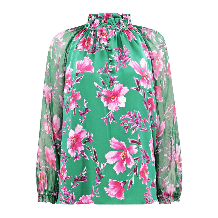 Karla Silk Ruffled Collar Blouse image number null