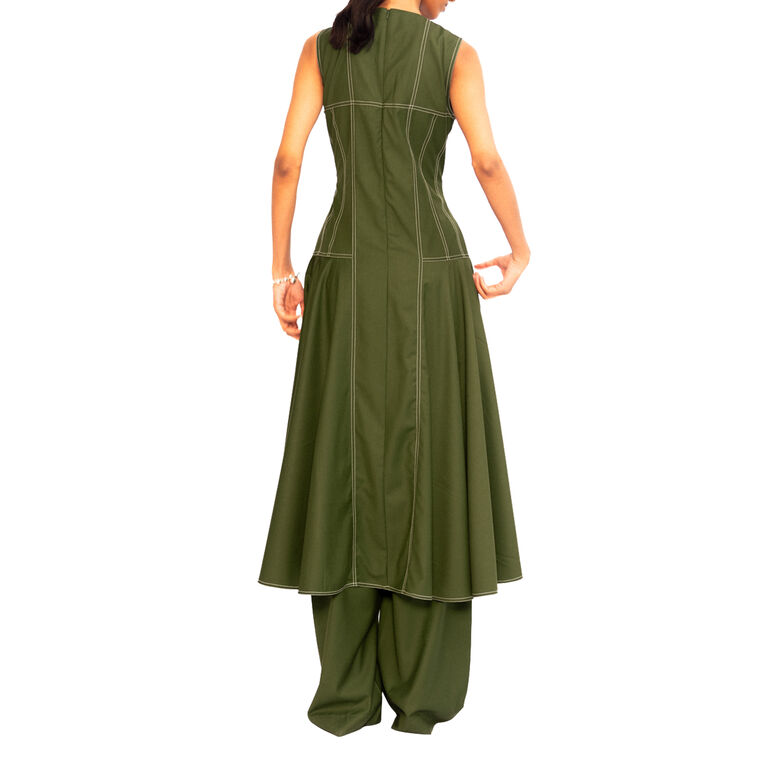 Kess Sleeveless Contrast Piping Midi Dress image number null
