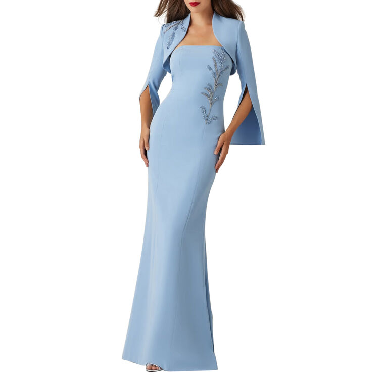 Crepe Beaded Trim Bolero And Strapless Gown image number null