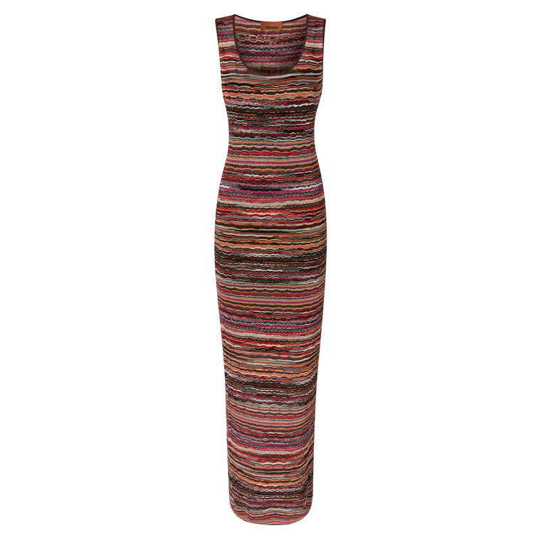Sleeveless Long Knit Dress With Wave Pattern image number null