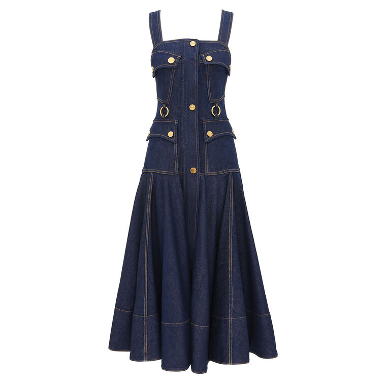 Luna Sleeveless Denim Utility Midi Dress image number null