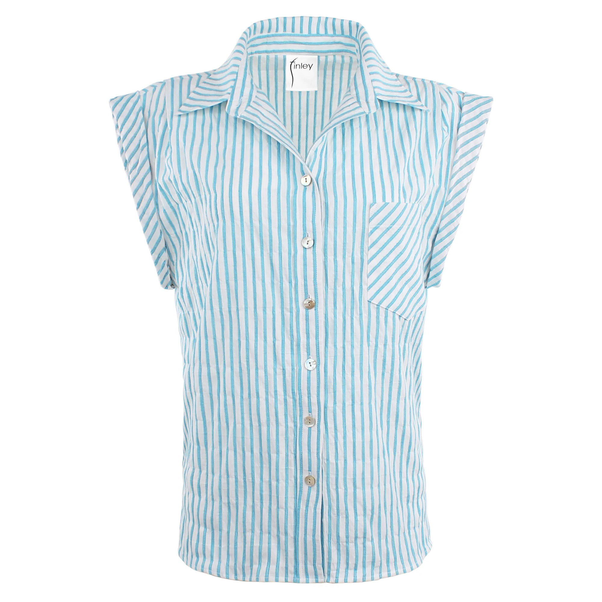 Daryl Cap Sleeve Shirt In Textured Stripe