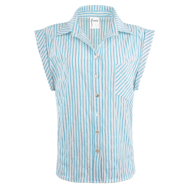 Daryl Cap Sleeve Shirt In Textured Stripe image number null