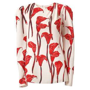 Calla Lily Print Draped Blouse