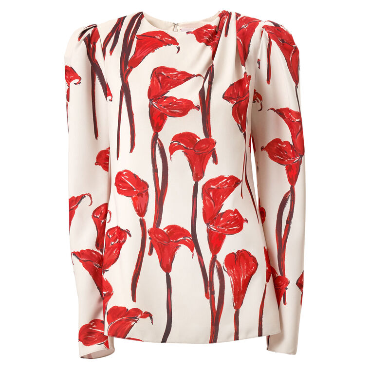 Calla Lily Print Draped Blouse image number null