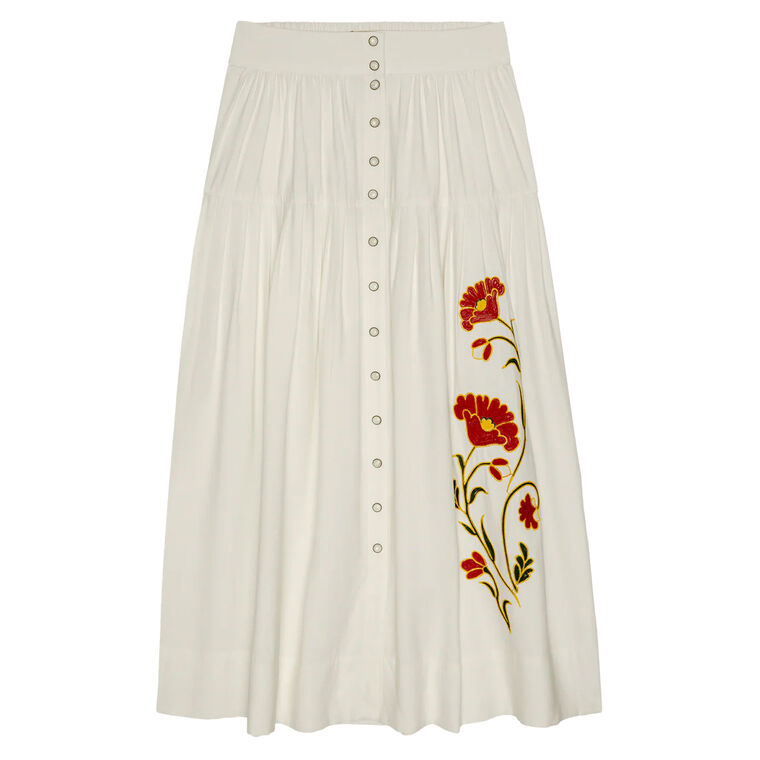 The Western Embroidered Highland Midi Skirt image number null