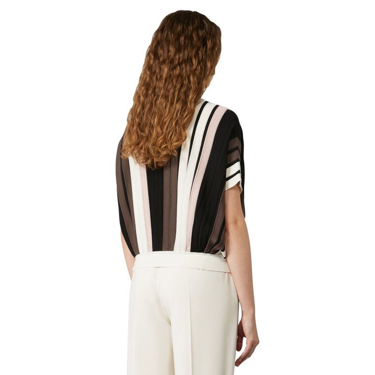 Pegola Plisse-Pleated Viscose Yarn Short Sleeve Top image number null