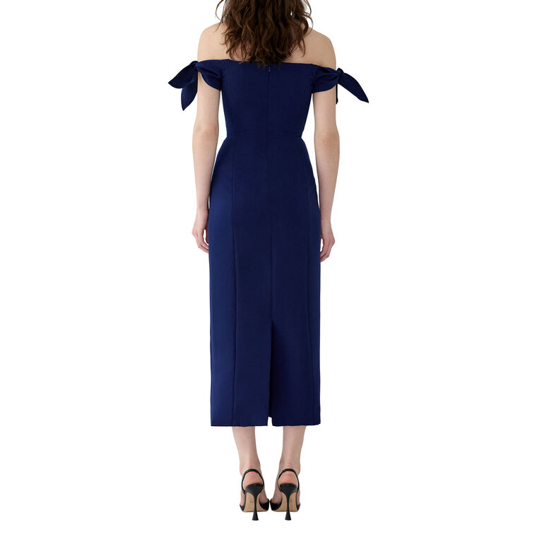 Off-Shoulder Column Midi Dress With Ties image number null