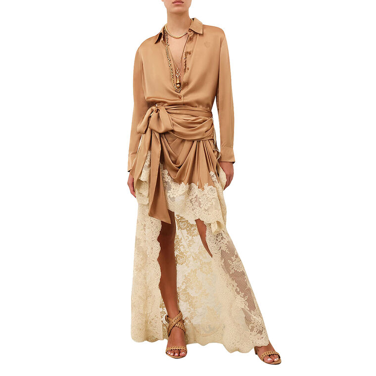 Hypnotic Satin Drape Lace Trim Maxi Skirt image number null