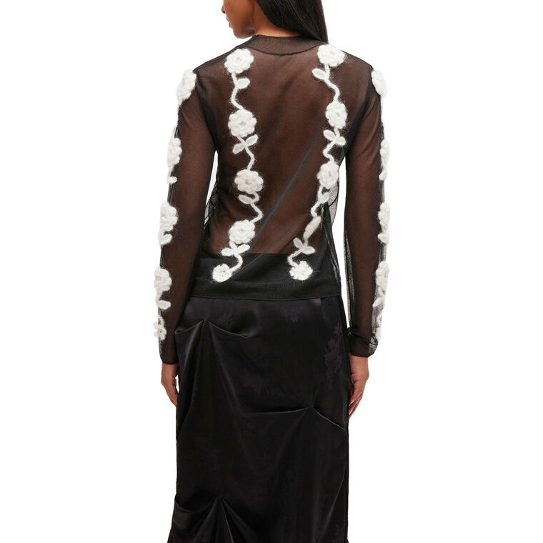 Sheer Flower Crochet Applique Long Sleeve Turtleneck Top image number null