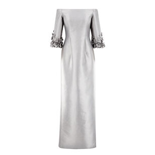 Column Gown With 3D Floral Cuffs